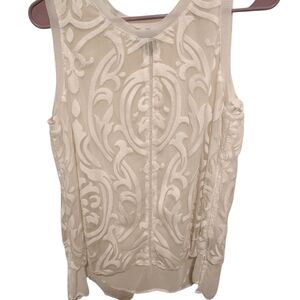 Worthington Cream Sleeveless Blouse with Elegant Patterns